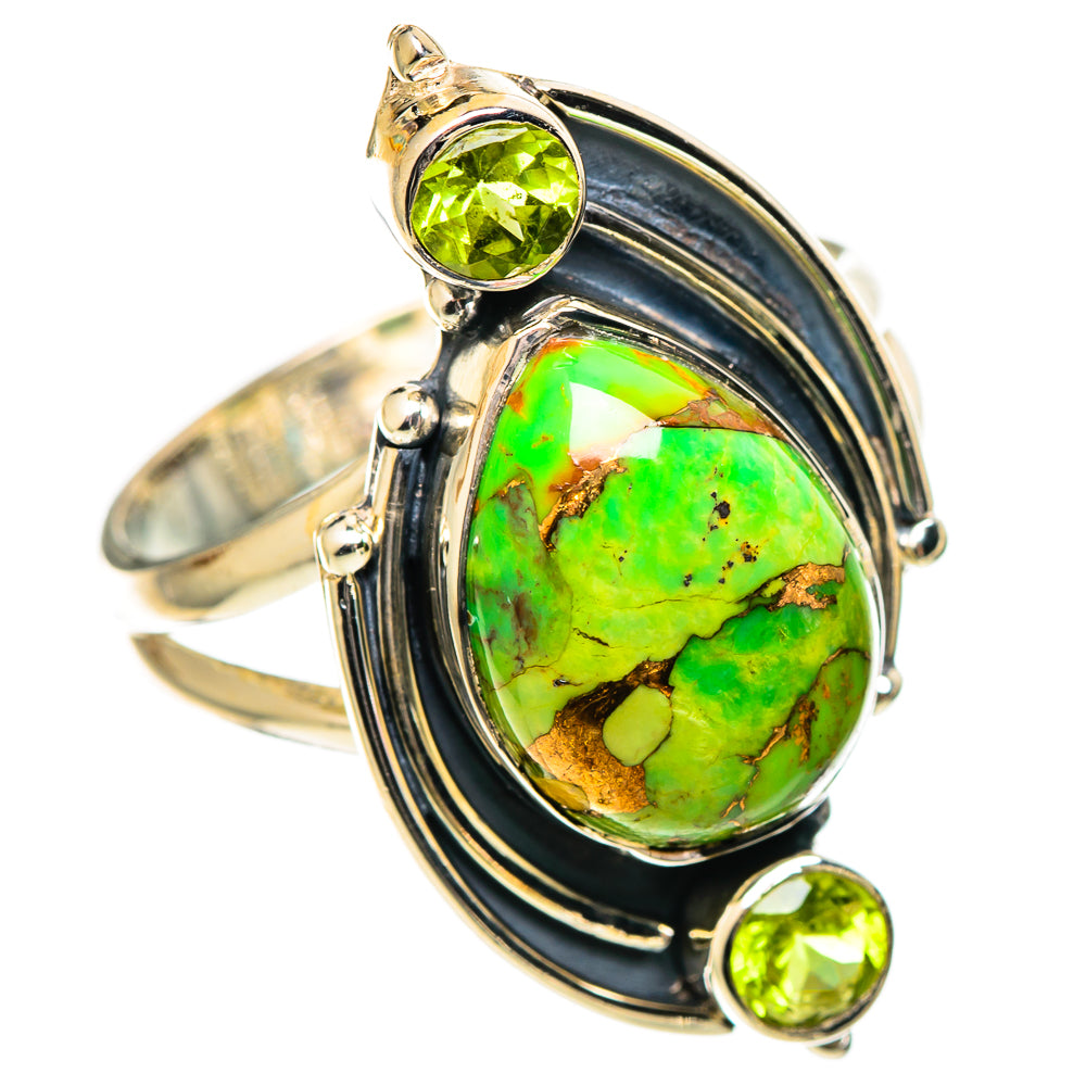 Sterling silver oval green stone ring with round peridot accents