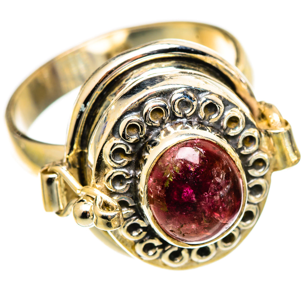 925 sterling silver tourmaline ring with round pink-red gemstone and ornate bezel
