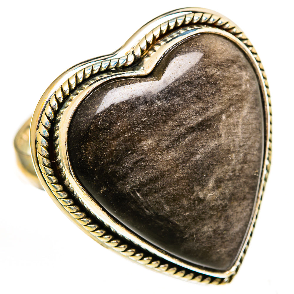 Heart-shaped obsidian ring, size 7.25, gold-tone bezel on 925 sterling silver band