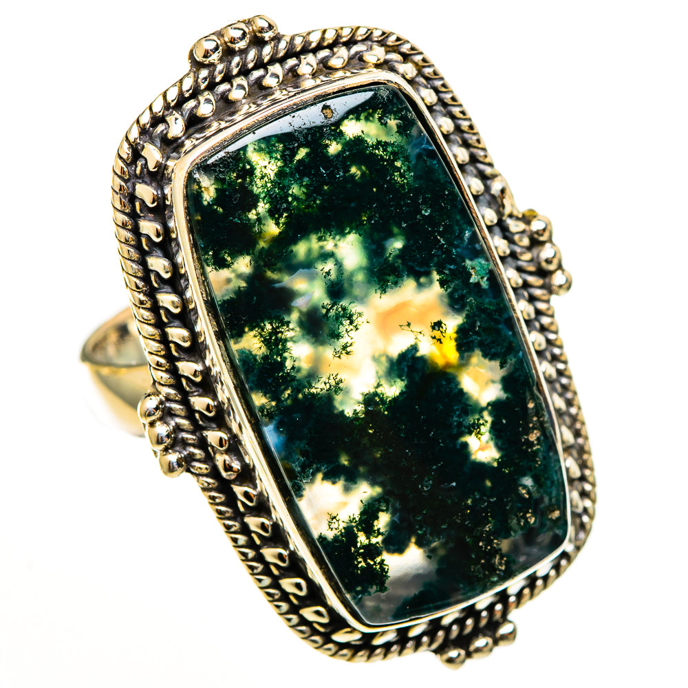 Green Moss Agate Rings handcrafted by Ana Silver Co - RING112805 - Photo 2