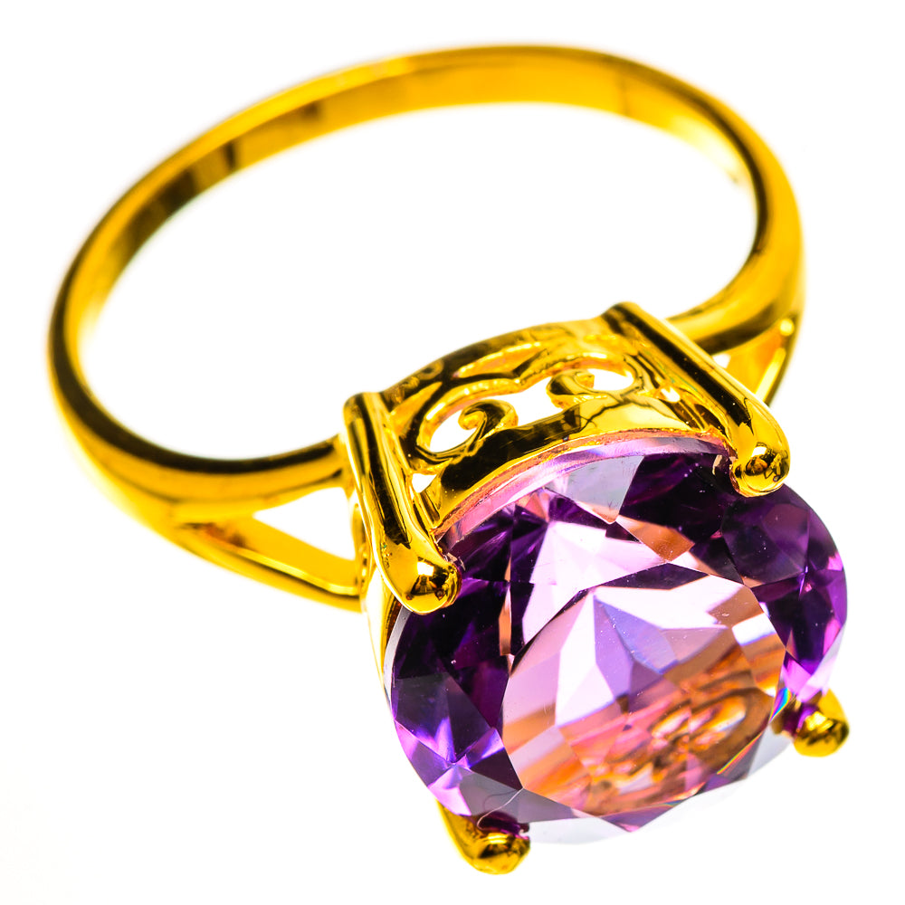 Gold-plated amethyst ring with faceted oval gemstone and three-prong setting
