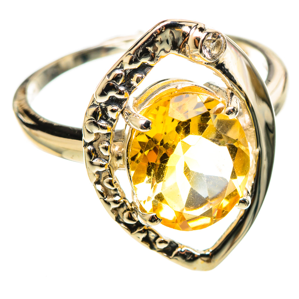 925 sterling silver citrine gemstone ring with oval faceted yellow center, ornate bezel
