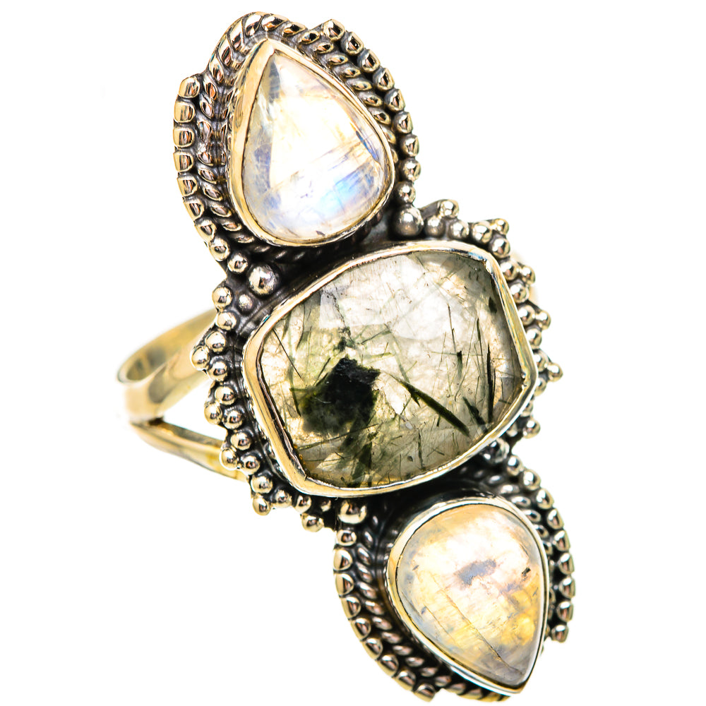 Tourmalinated Quartz, Rainbow Moonstone Rings handcrafted by Ana Silver Co - RING115114 - Photo 2