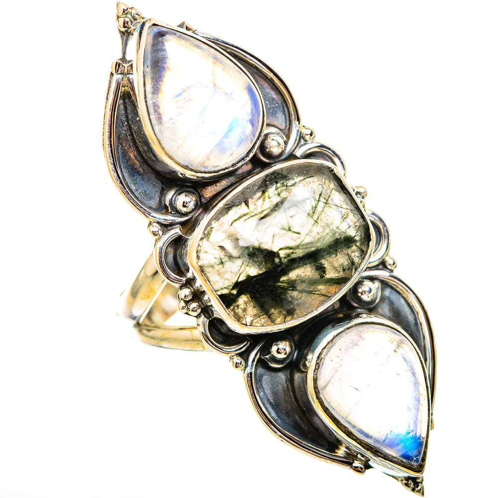 Tourmalinated Quartz, Rainbow Moonstone Rings handcrafted by Ana Silver Co - RING115247 - Photo 2