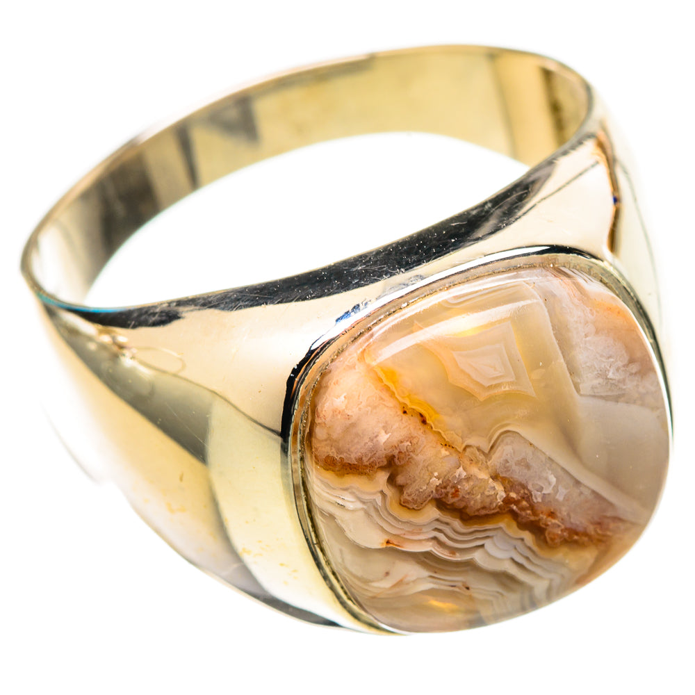 Sterling silver oval agate ring with swirled lace-pattern stone, polished band