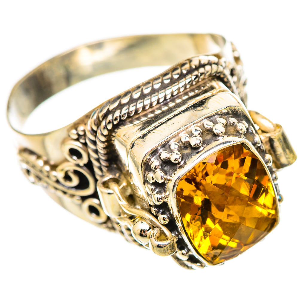 Sterling silver citrine ring with faceted oval yellow gemstone, ornate filigree band