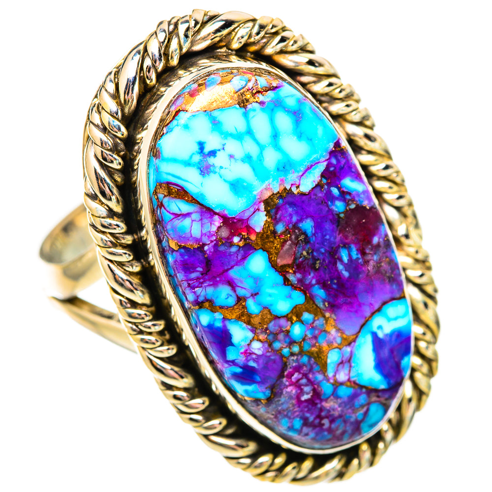 Spiny oyster turquoise ring, 925 sterling silver, oval cabochon in blue/purple, rope bezel
