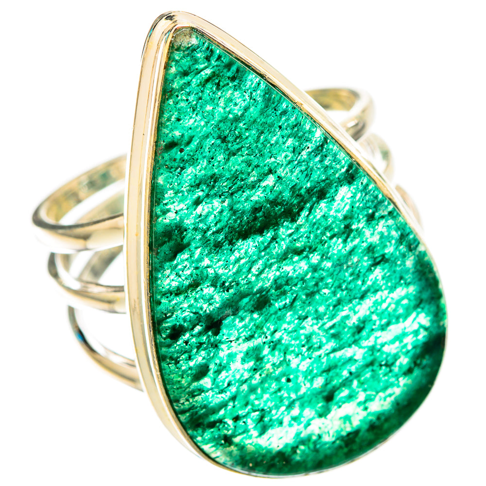 Green aventurine teardrop ring in 925 sterling silver, size 9.75