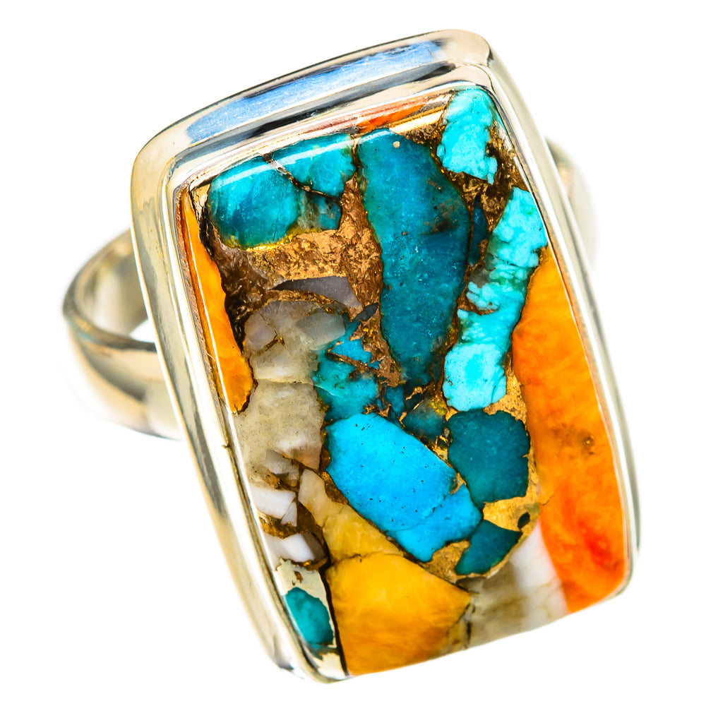 Blue Orange Copper Composite Turquoise Rings handcrafted by Ana Silver Co - RING116567 - Photo 2