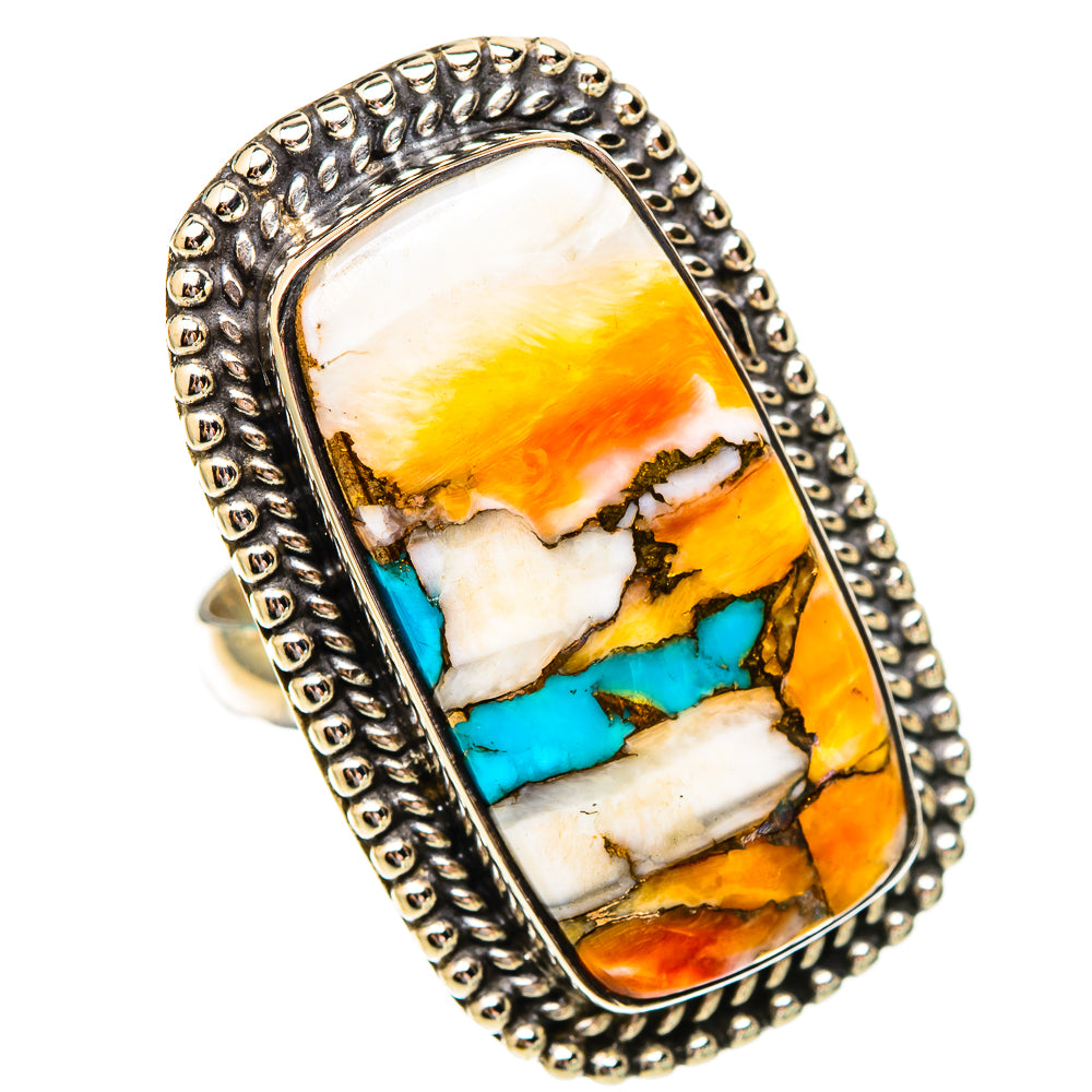 Blue Orange Copper Composite Turquoise Rings handcrafted by Ana Silver Co - RING116634 - Photo 2