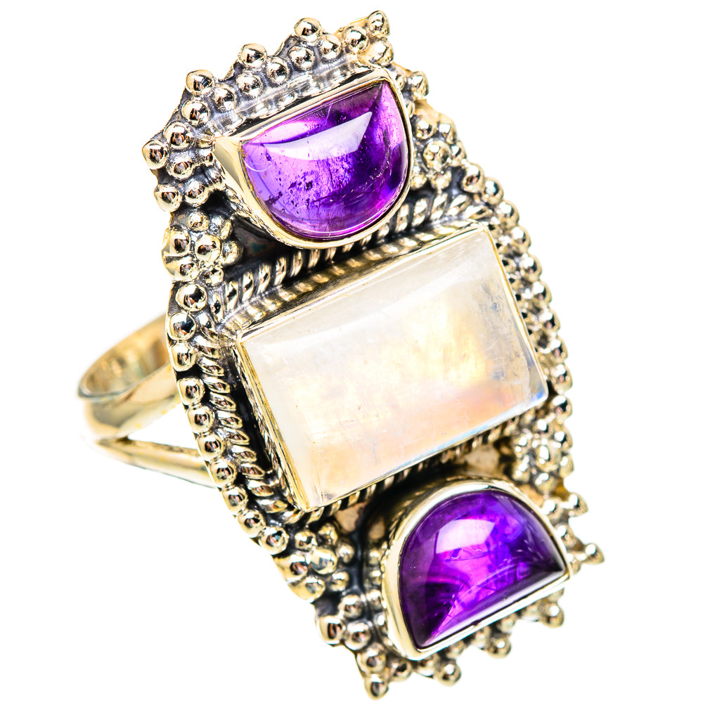 Rainbow Moonstone, Amethyst Rings handcrafted by Ana Silver Co - RING116696 - Photo 2