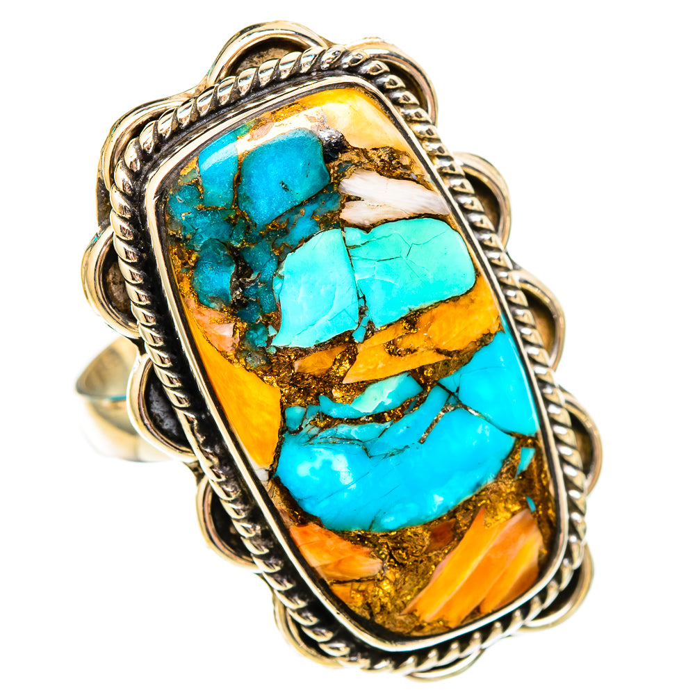 Blue Orange Copper Composite Turquoise Rings handcrafted by Ana Silver Co - RING116705 - Photo 2