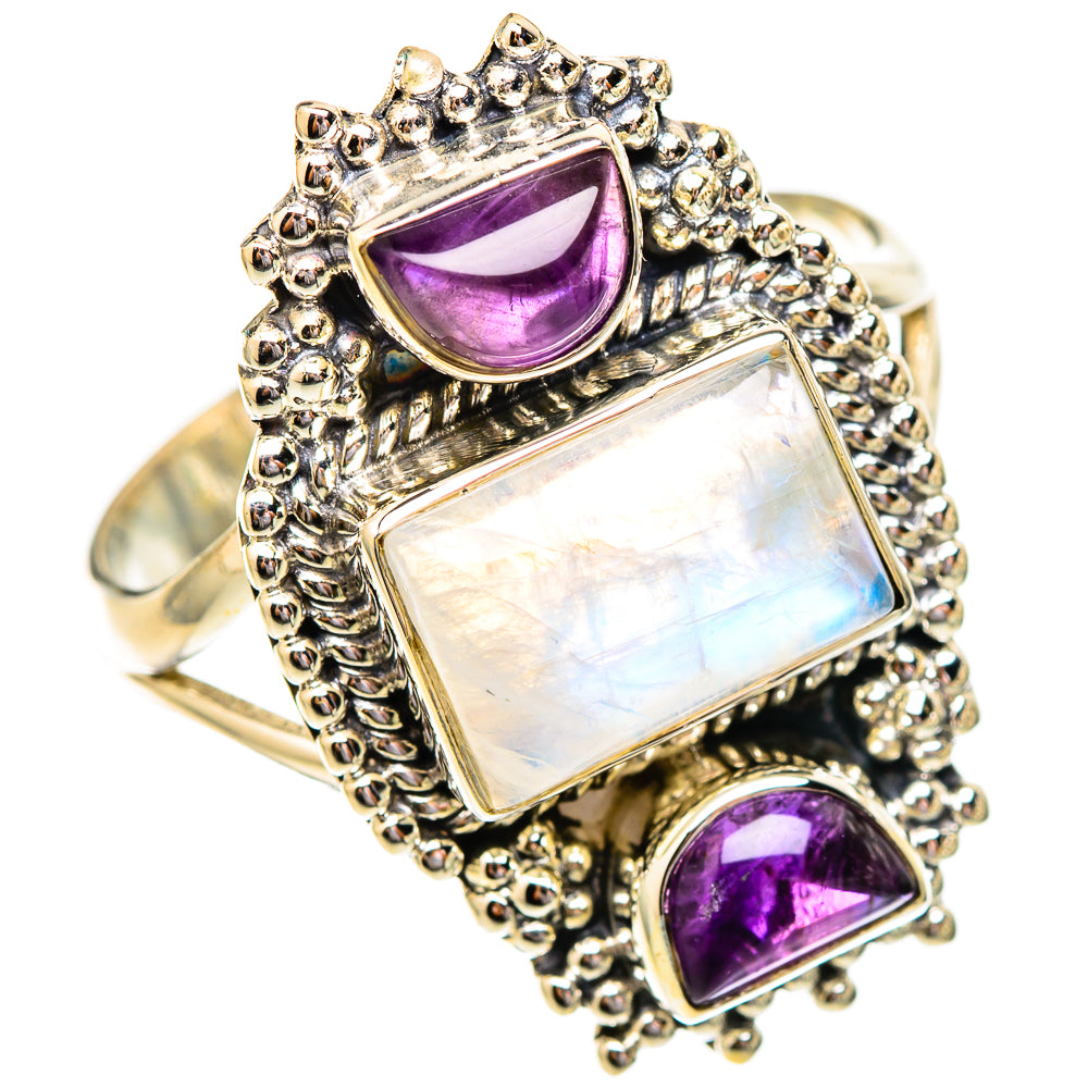 Rainbow Moonstone, Amethyst Rings handcrafted by Ana Silver Co - RING116725 - Photo 2