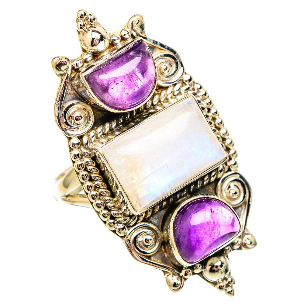 Rainbow Moonstone Rings handcrafted by Ana Silver Co - RING117029 - Photo 2