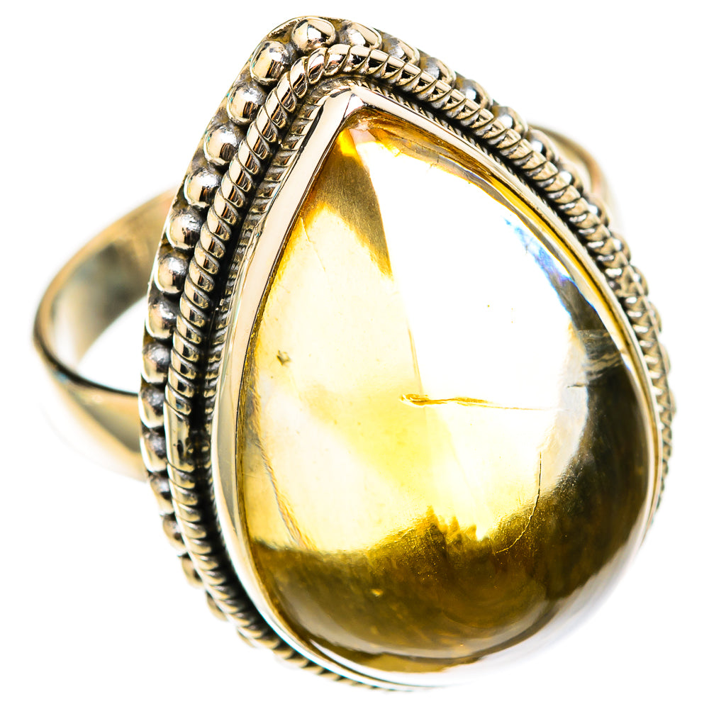 925 sterling silver citrine sugarloaf ring with bright yellow teardrop gemstone, side view