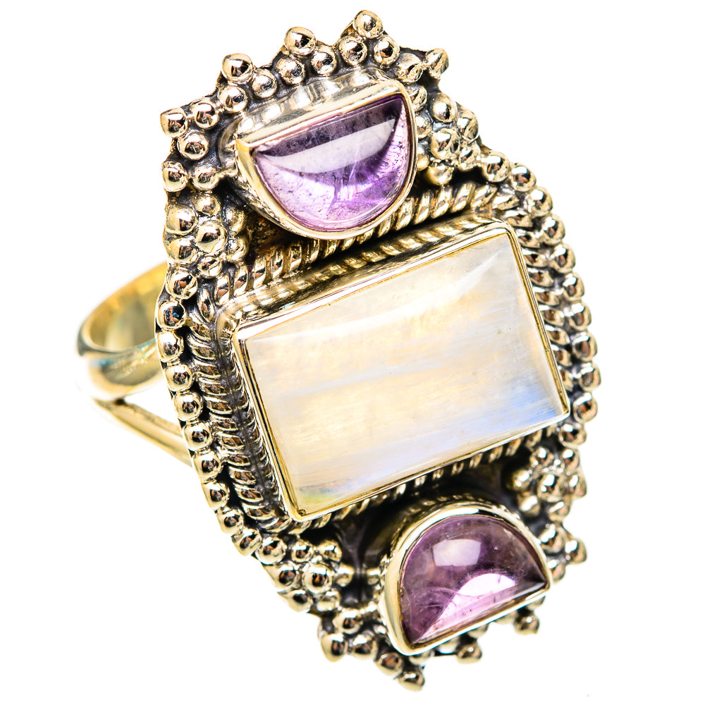 Rainbow Moonstone Rings handcrafted by Ana Silver Co - RING117867 - Photo 2
