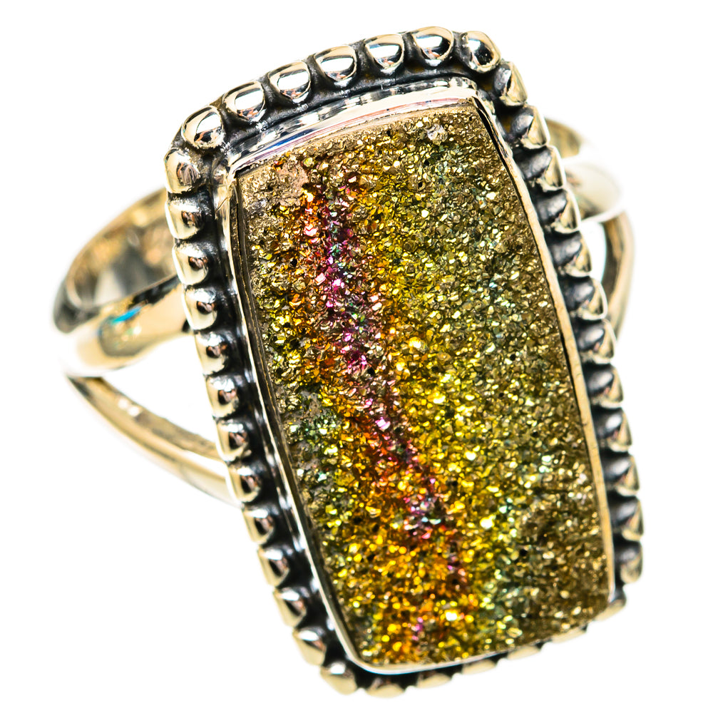 Spectro Pyrite Druzy Rings handcrafted by Ana Silver Co - RING118124 - Photo 2