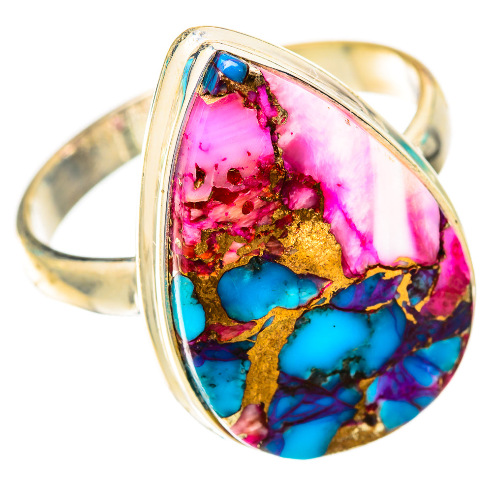 Kingman Pink Dahlia Turquoise Rings handcrafted by Ana Silver Co - RING118269 - Photo 2