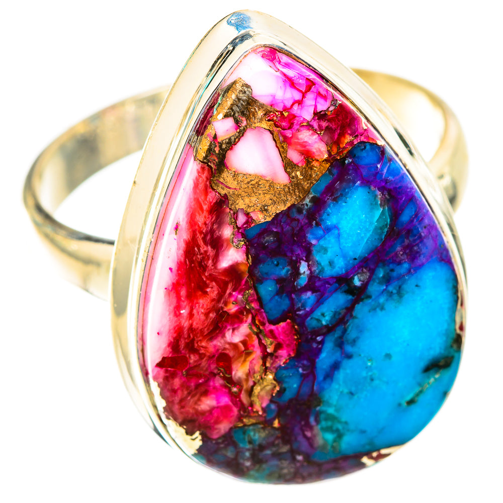 Size 12 sterling silver ring, teardrop multicolor stone cabochon