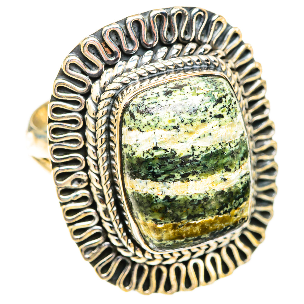 925 sterling silver ring with green Swiss opal oval cabochon, ridged circular gallery, rope bezel