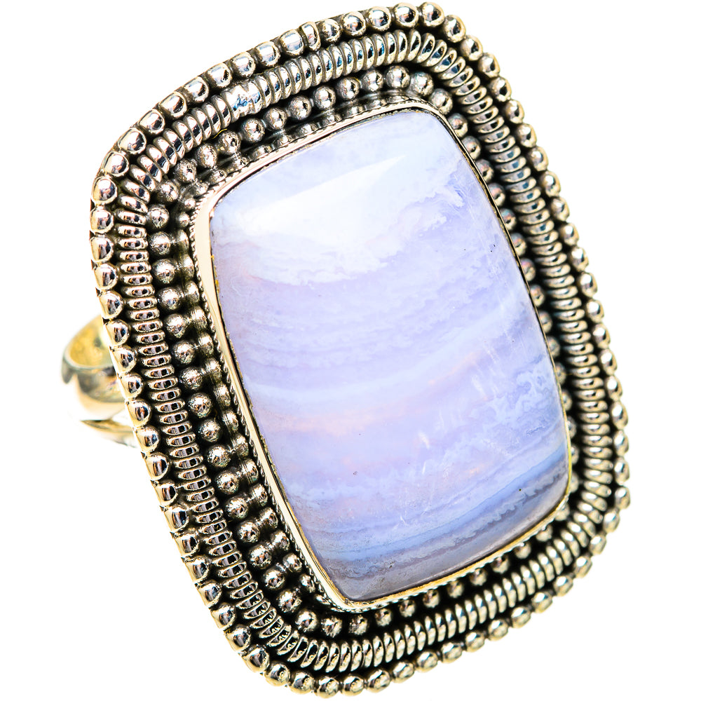 Blue Lace Agate Rings handcrafted by Ana Silver Co - RING120106 - Photo 2