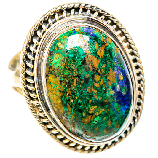 Oval malachite-style stone ring in sterling silver with bezel and rope-edge band