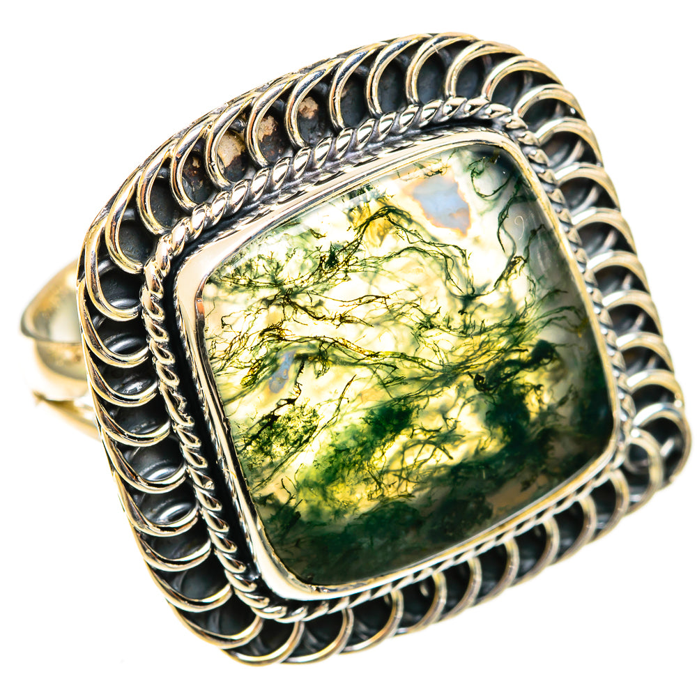 Green Moss Agate Rings handcrafted by Ana Silver Co - RING122088 - Photo 2