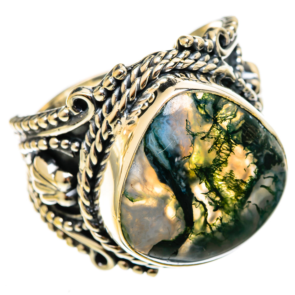 Green Moss Agate Rings handcrafted by Ana Silver Co - RING122128 - Photo 2