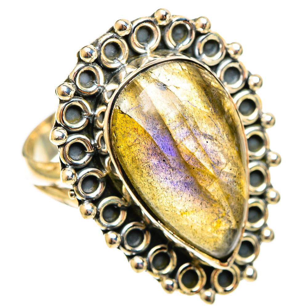 925 sterling silver labradorite ring with oval yellow-gold gemstone, size 8.25