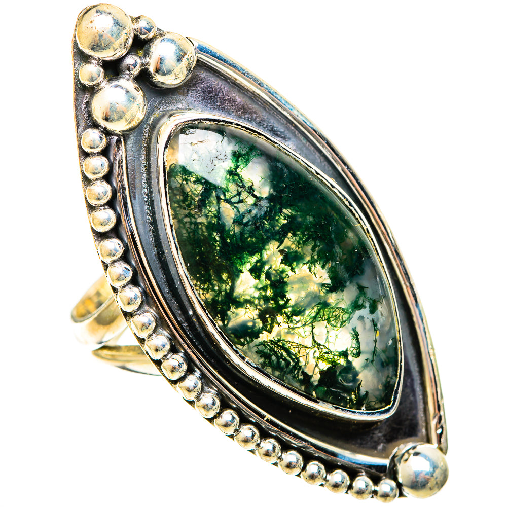 Green Moss Agate Rings handcrafted by Ana Silver Co - RING122173 - Photo 2
