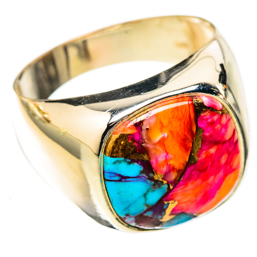 925 sterling silver ring with oval multicolor cabochon, pink orange and turquoise