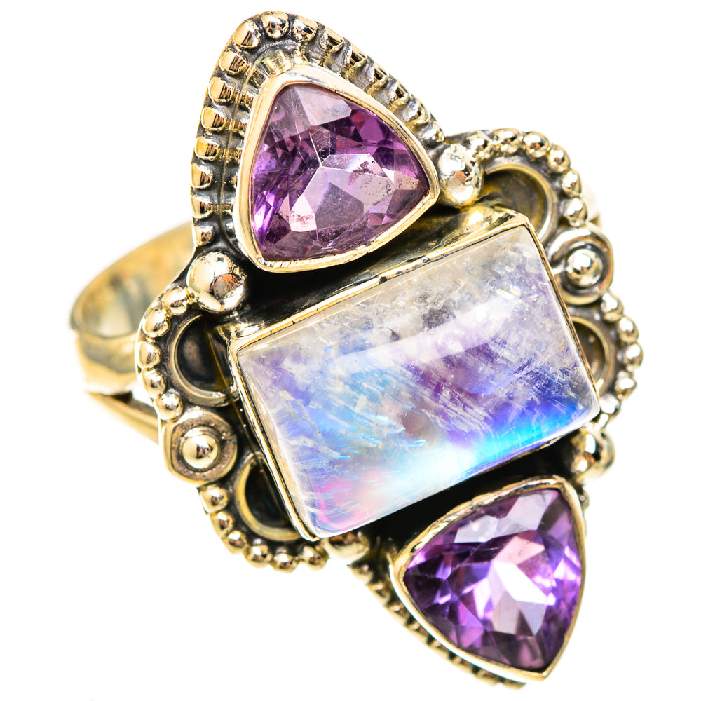 Rainbow Moonstone Rings handcrafted by Ana Silver Co - RING123200 - Photo 2