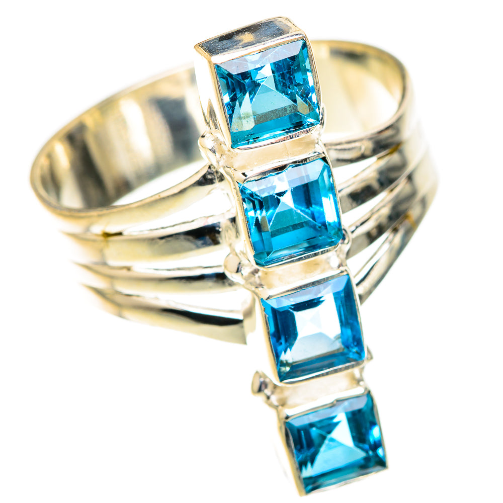 Sterling silver ring with four blue topaz square stones, size 11