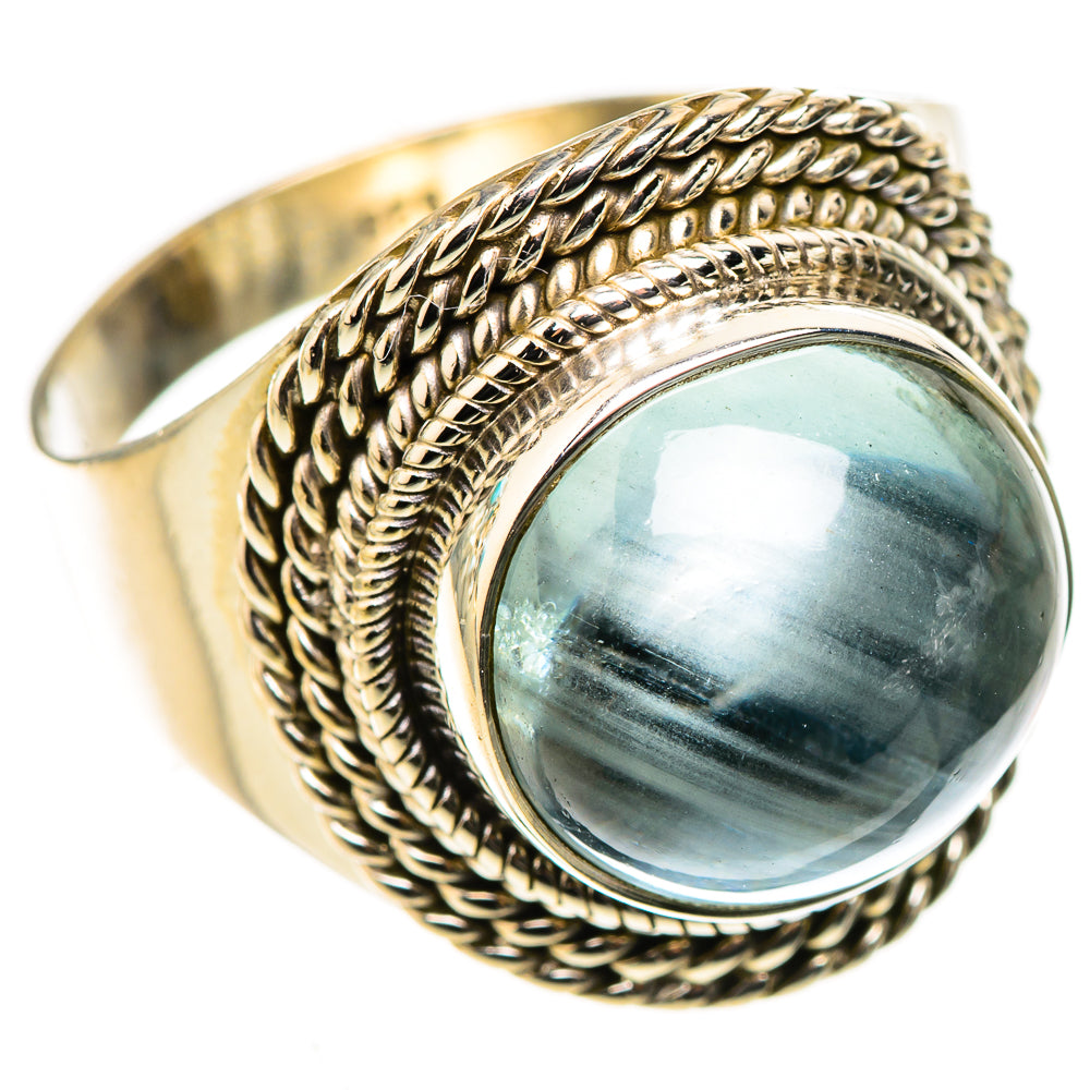 Sterling silver size 10 ring with oval aquamarine cabochon and braided rope band