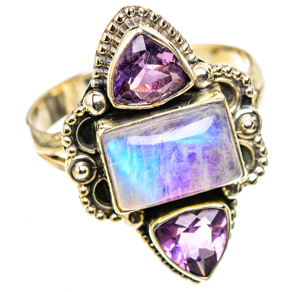 Rainbow Moonstone Rings handcrafted by Ana Silver Co - RING124016 - Photo 2