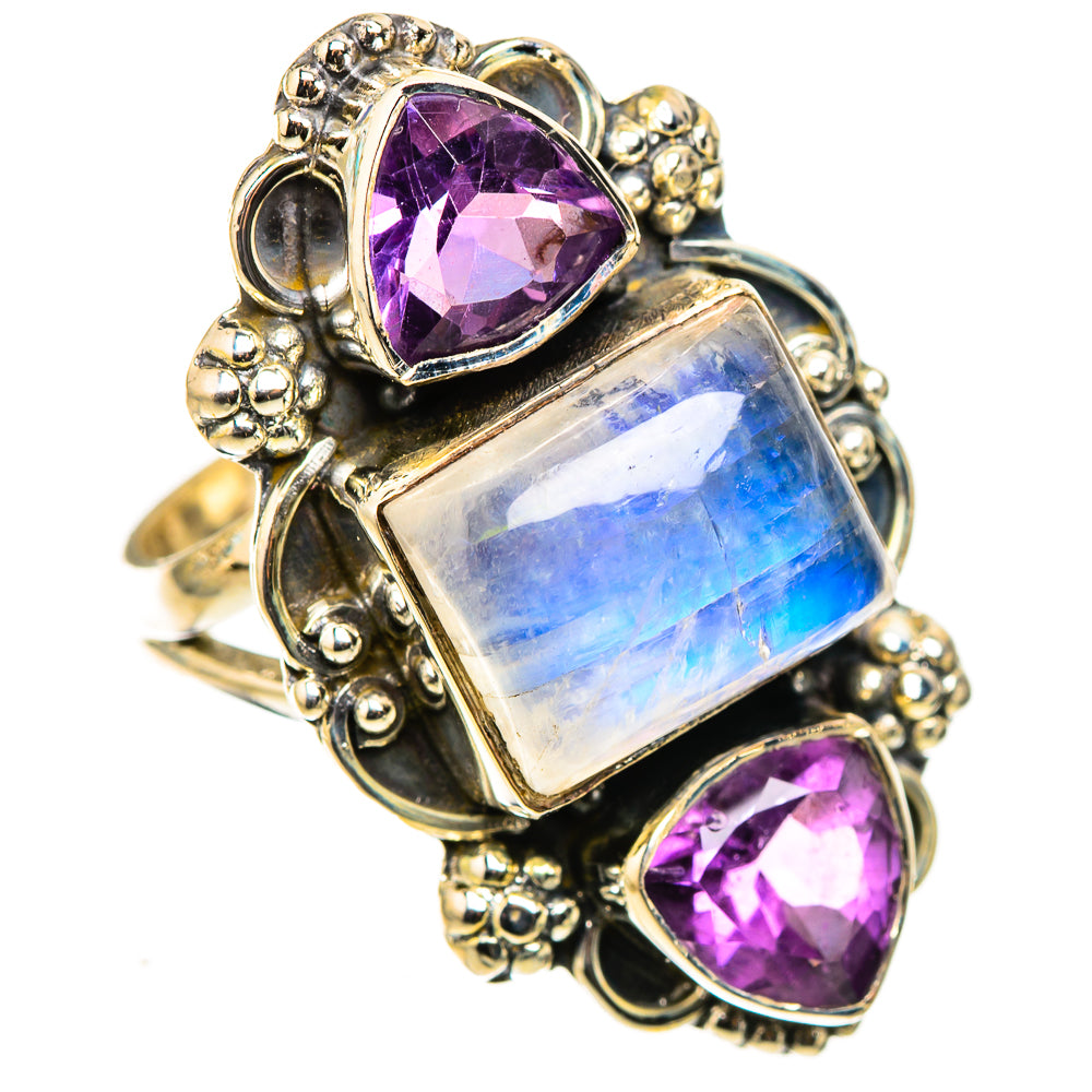 Rainbow Moonstone Rings handcrafted by Ana Silver Co - RING124064 - Photo 2