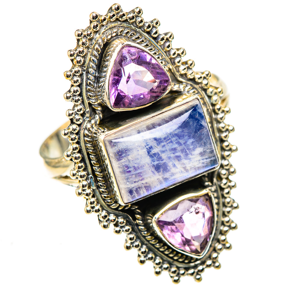 Rainbow Moonstone Rings handcrafted by Ana Silver Co - RING124134 - Photo 2