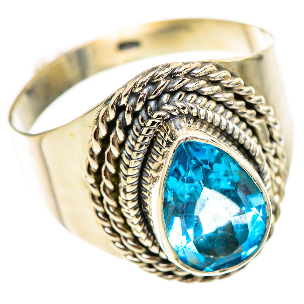 Sterling silver ring with oval Swiss blue topaz and braided bezel, size 10.25