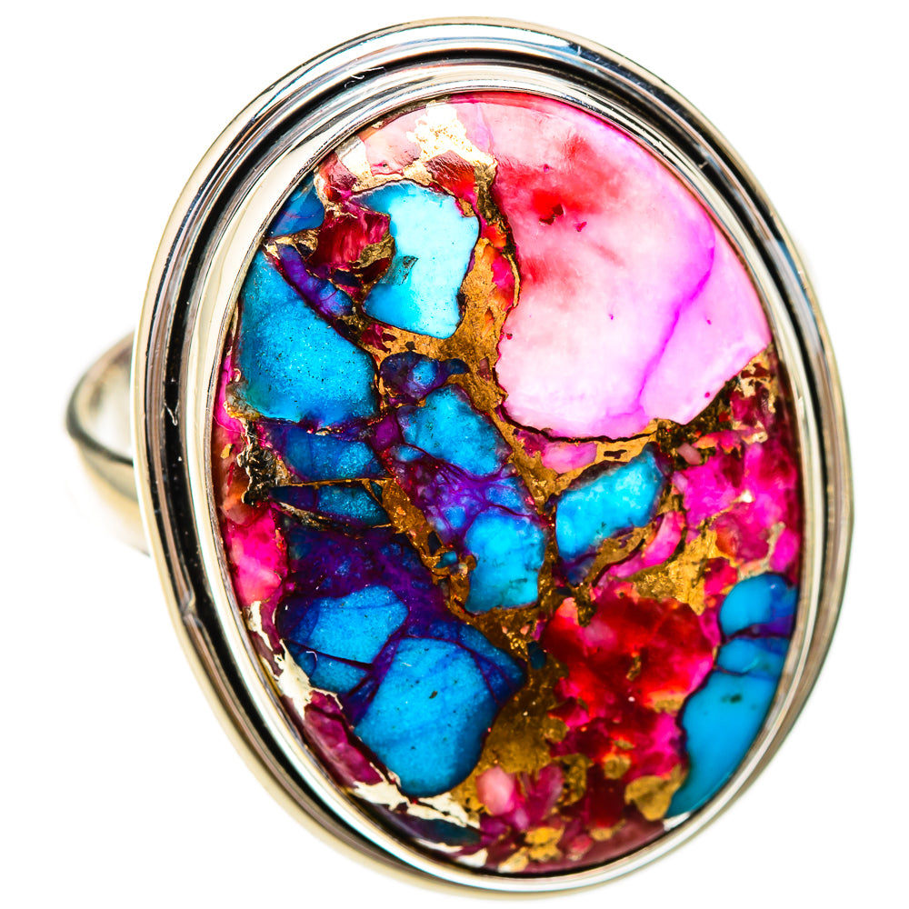 Kingman Pink Dahlia Turquoise Rings handcrafted by Ana Silver Co - RING126019 - Photo 2