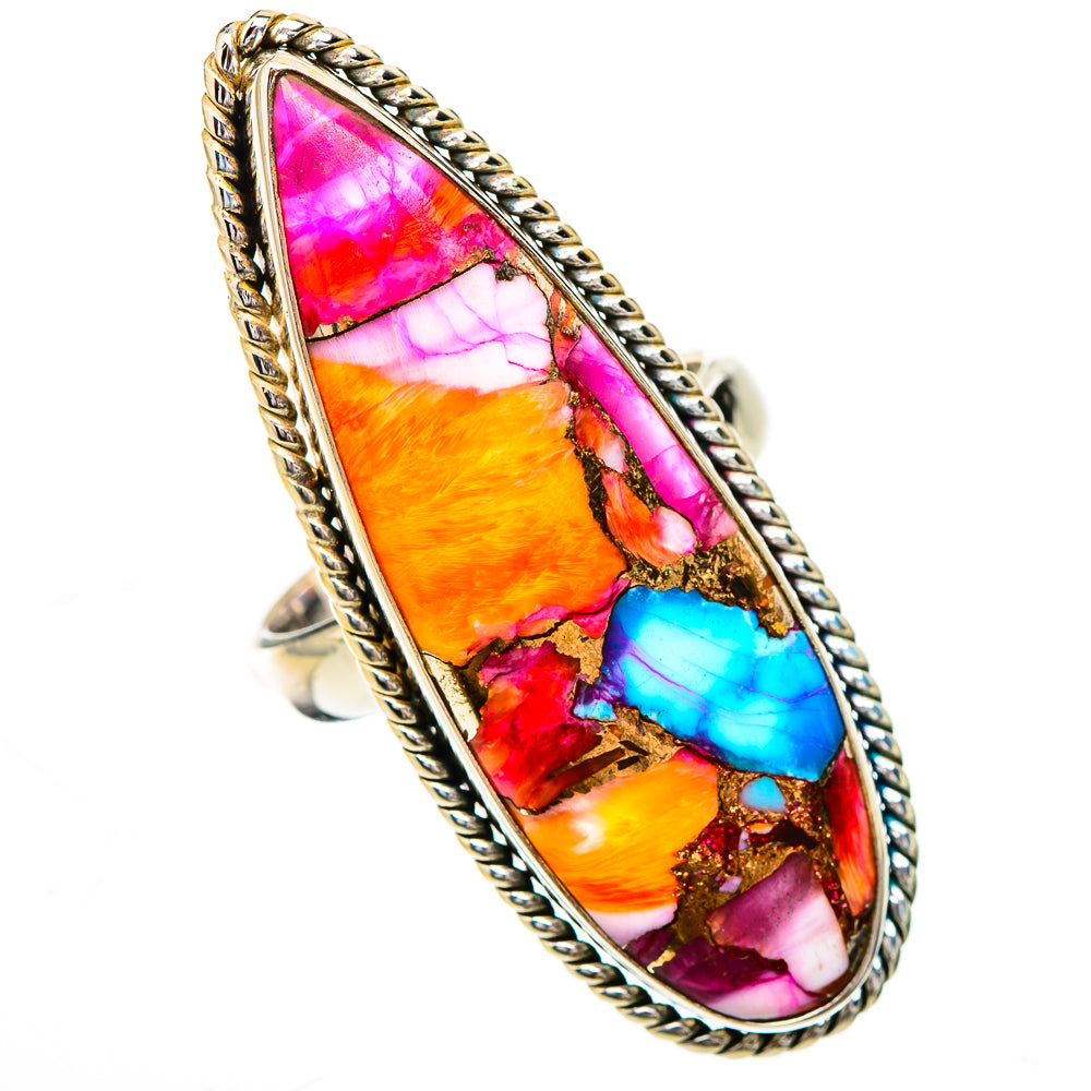 Kingman Pink Dahlia Turquoise Rings handcrafted by Ana Silver Co - RING126022 - Photo 2