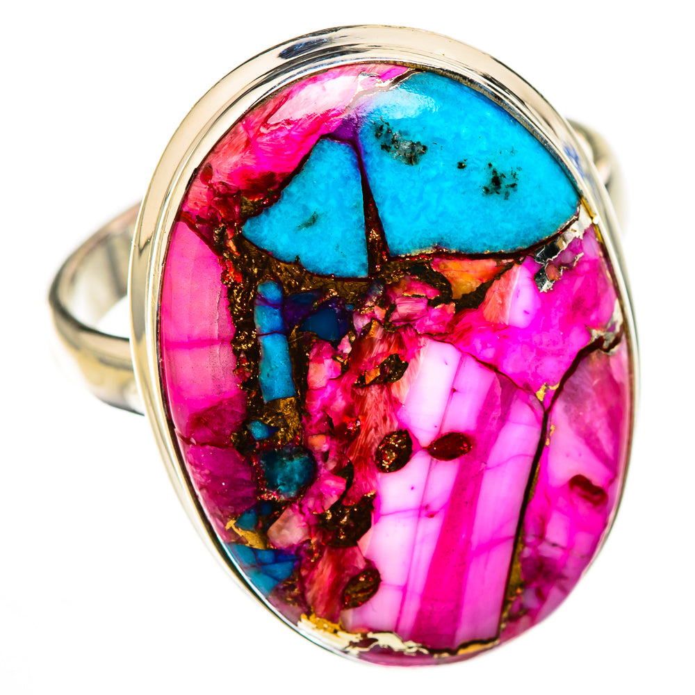 Kingman Pink Dahlia Turquoise Rings handcrafted by Ana Silver Co - RING126334 - Photo 2