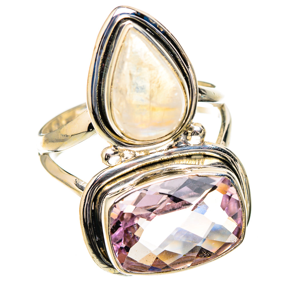Pink Amethyst, Rainbow Moonstone Rings handcrafted by Ana Silver Co - RING126749 - Photo 2