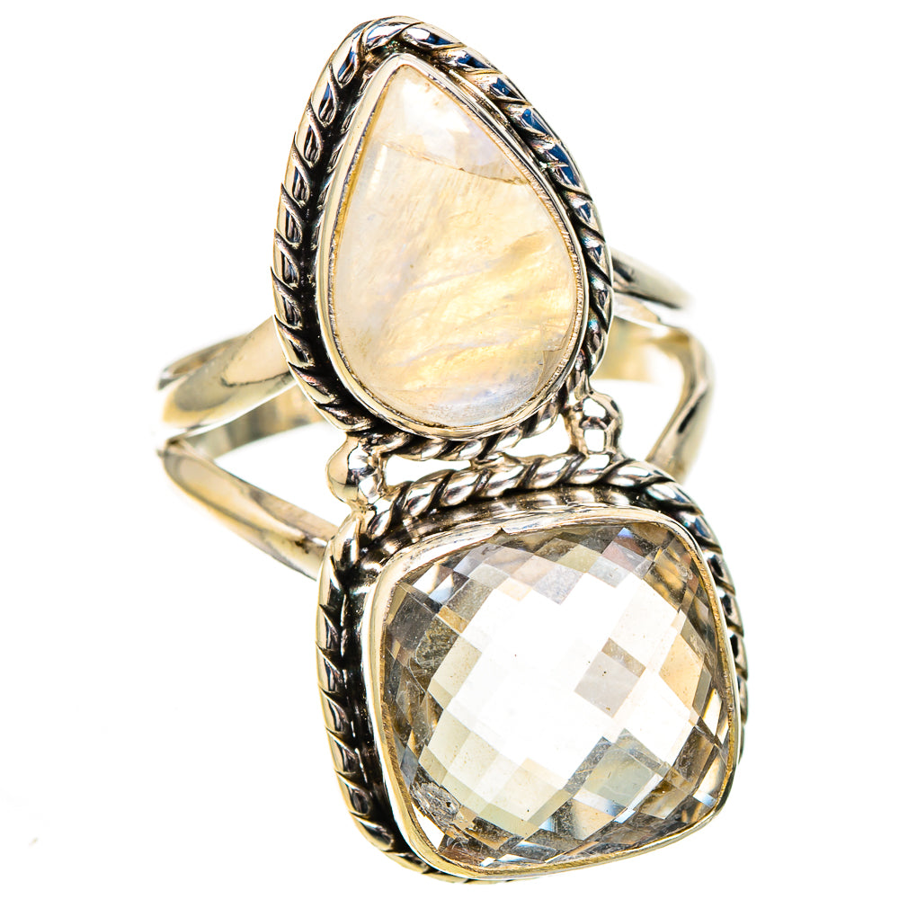 White Quartz, Rainbow Moonstone Rings handcrafted by Ana Silver Co - RING126764 - Photo 2