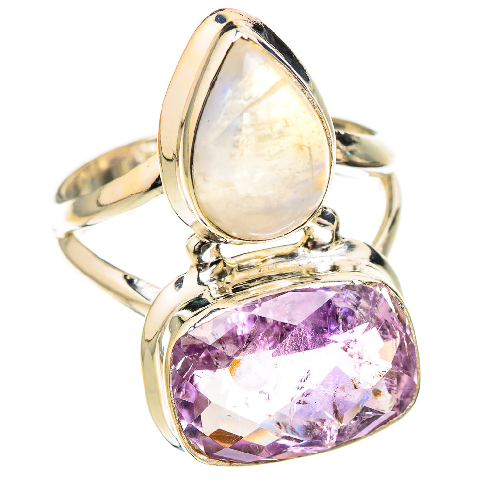 Pink Amethyst, Rainbow Moonstone Rings handcrafted by Ana Silver Co - RING126768 - Photo 2
