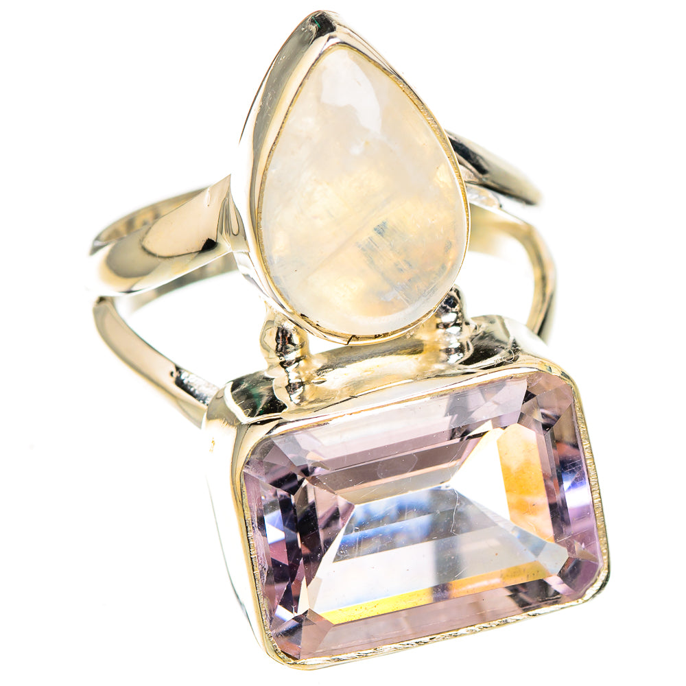 Pink Amethyst, Rainbow Moonstone Rings handcrafted by Ana Silver Co - RING126846 - Photo 2