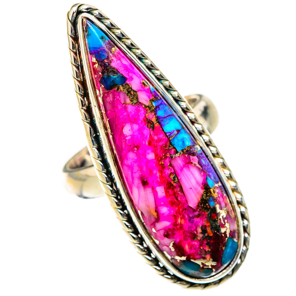 Kingman Pink Dahlia Turquoise Rings handcrafted by Ana Silver Co - RING127080 - Photo 2