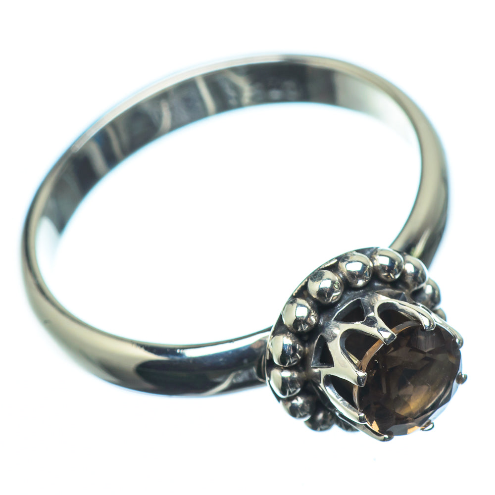 Smoky quartz 925 sterling silver ring with dark oval gemstone and bead halo