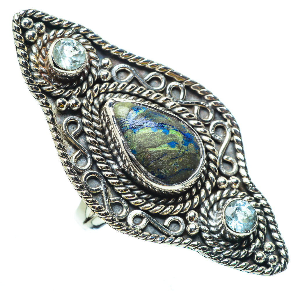 Sterling silver statement ring with large oval blue stone and two sky-blue side stones