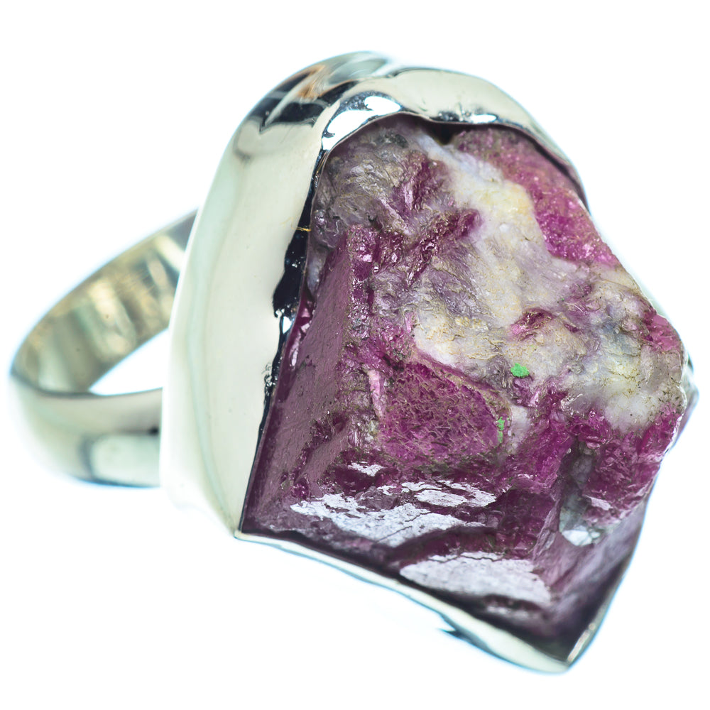 Sterling silver tourmaline ring showing marbled purple and pink rough stone