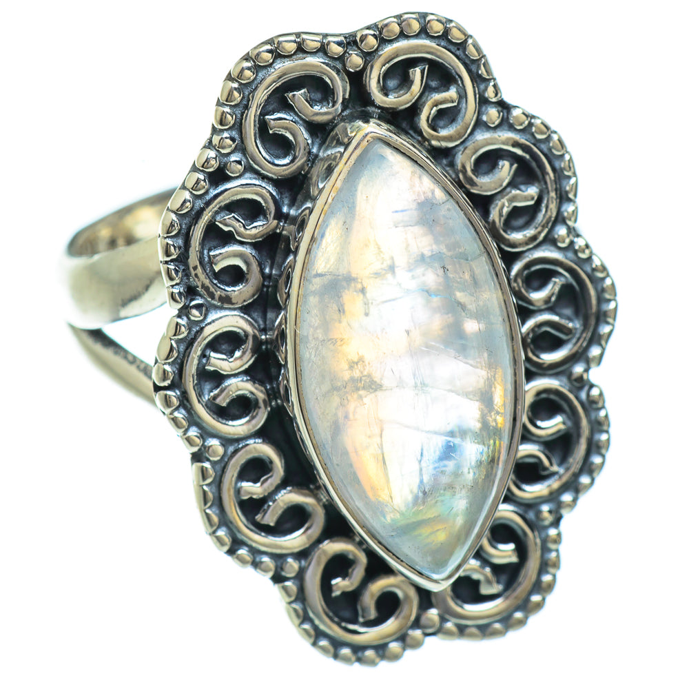 Rainbow Moonstone Rings handcrafted by Ana Silver Co - RING44708
